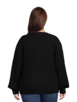What's Next Women's Plus Size V-Neck Shaker Stitch Pullover - Image 4