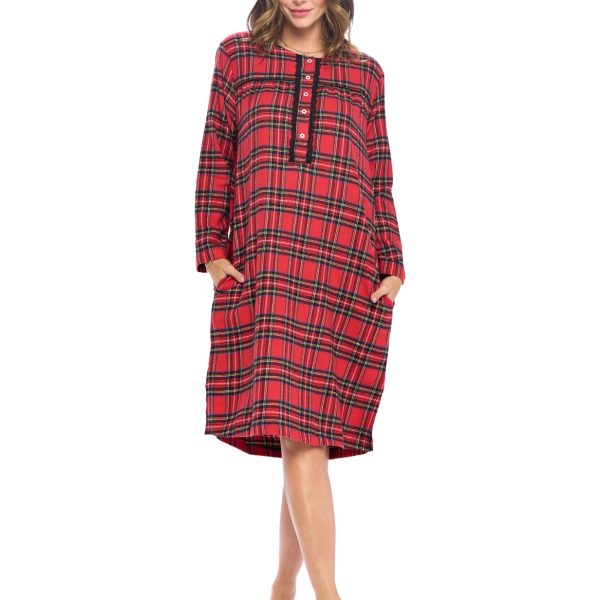 Ashford & Brooks Women's Flannel Plaid Long Sleeve Nightgown